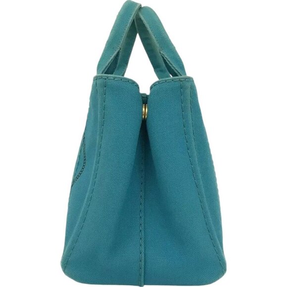528295AY (L4) Prada Hand Bag Blue Canvas - Picture 4 of 13